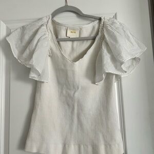 White Ruffled Sleeve Top